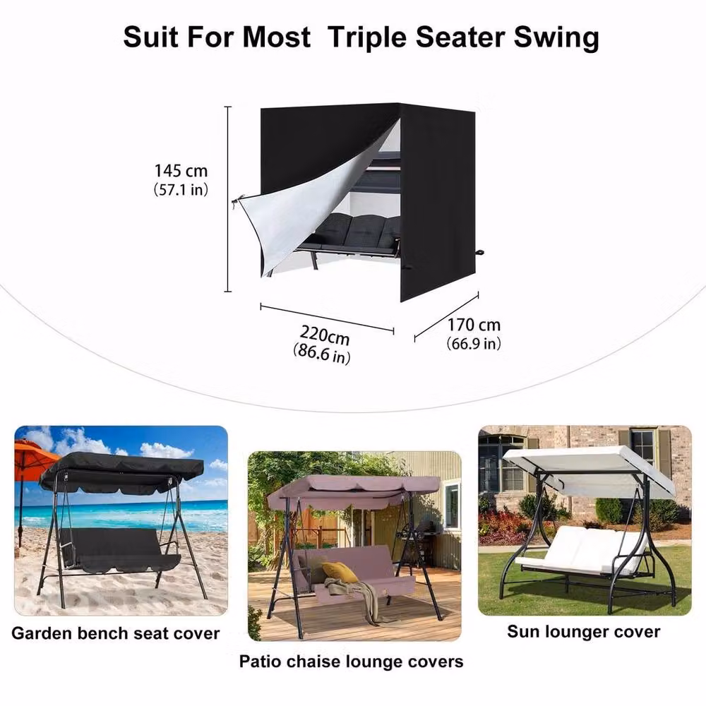 KORVIXA Waterproof 3-Seater Swing Bench Cover in Black, Polyester, Width: 100 cm – 2