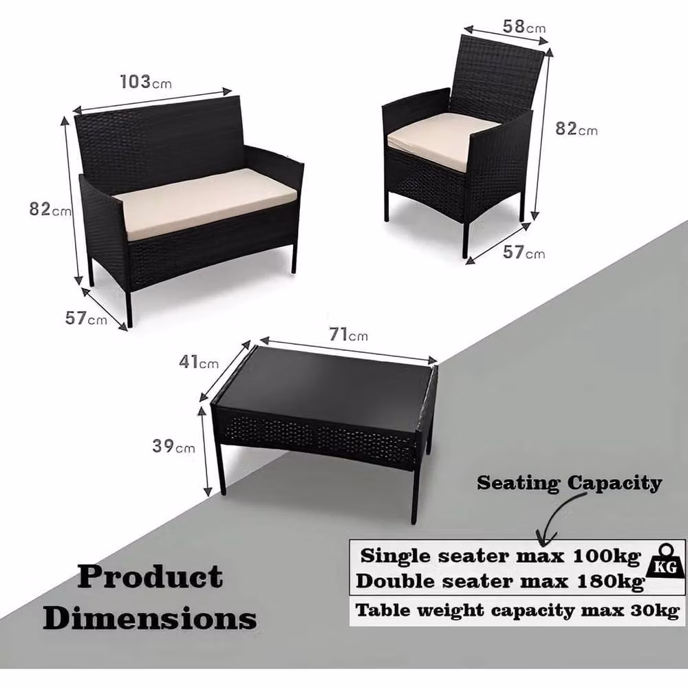 SPETLEK 4-Piece Black Polyrattan Garden Furniture Set with Upholstered Cushions – 2