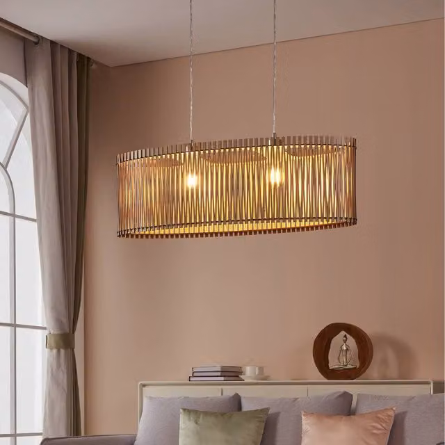 Eglo Sendero Oval Pendant Light in Natural Wood and Silver