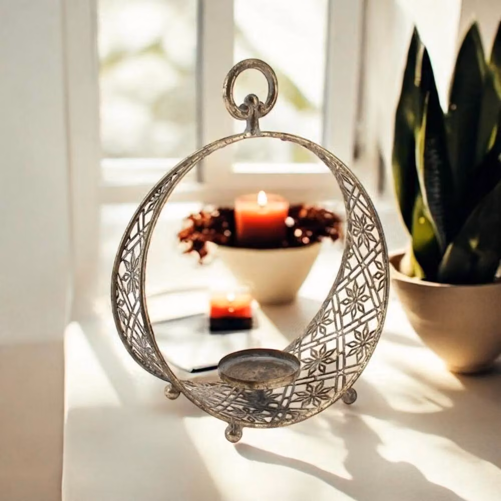 Minster Brown Metal Geometric Tealight Candle Holder, W: 12 cm, D: 25 cm, H: 32 cm – 4