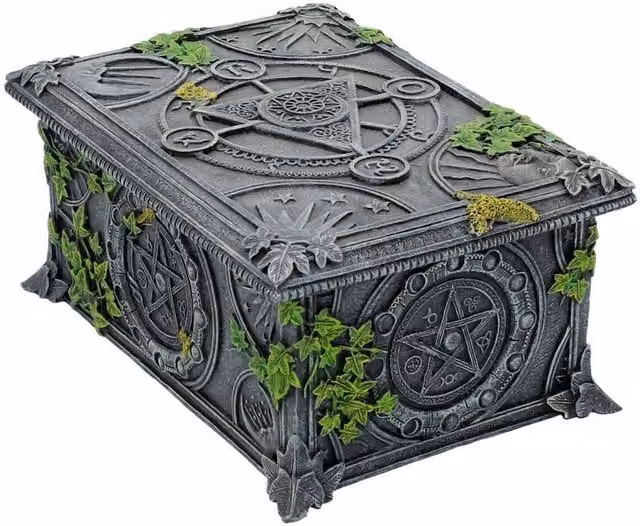 Nemesis Now Ivy Covered Wiccan Pentagram Tarot Trinket Box in Black and Grey Resin