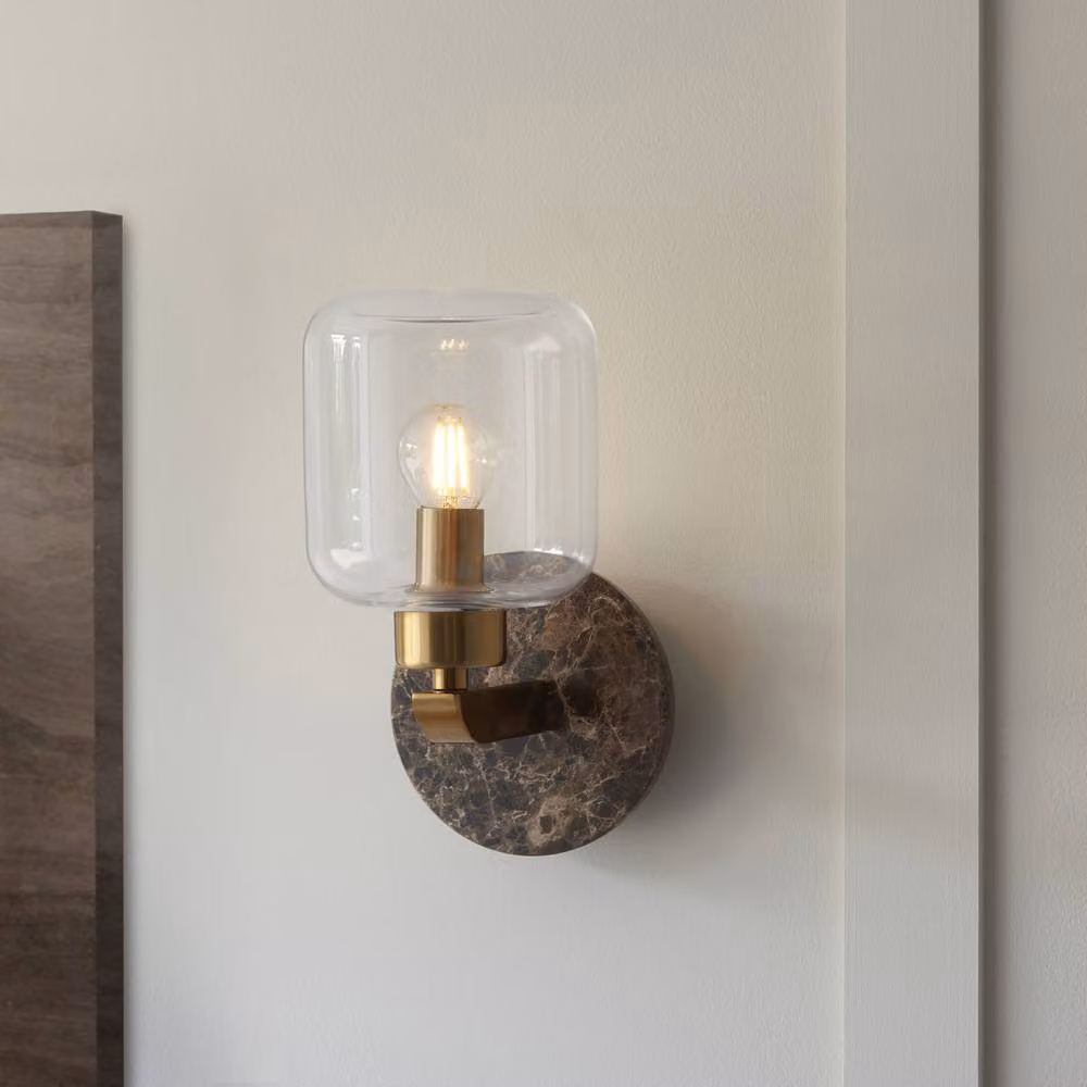 Netlighting Travi Vintage Wall Lamp in Brown and Gold Brass with Transparent Glass and E14 Socket – 2