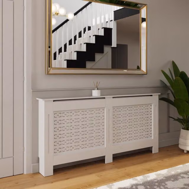 FWStyle Modern Geometric Pattern MDF Radiator Cover in Matt White