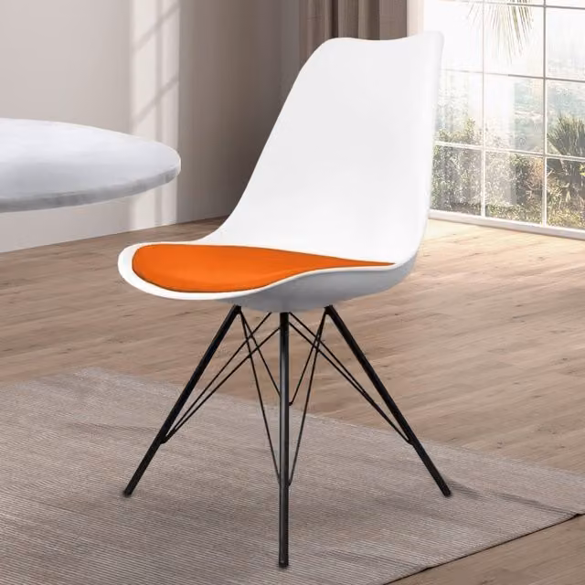 Fusion Living Soho Plastic Dining Chair with Black Metal Legs - Orange