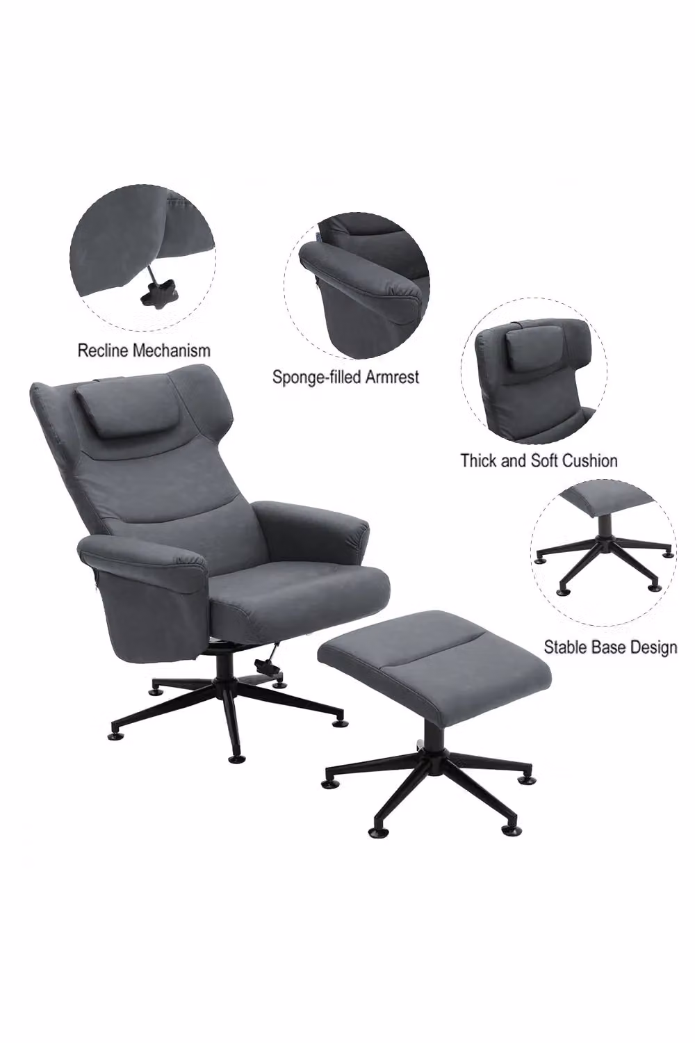 Living and Home Grey Faux Leather Swivel Armchair with Footstool – 3