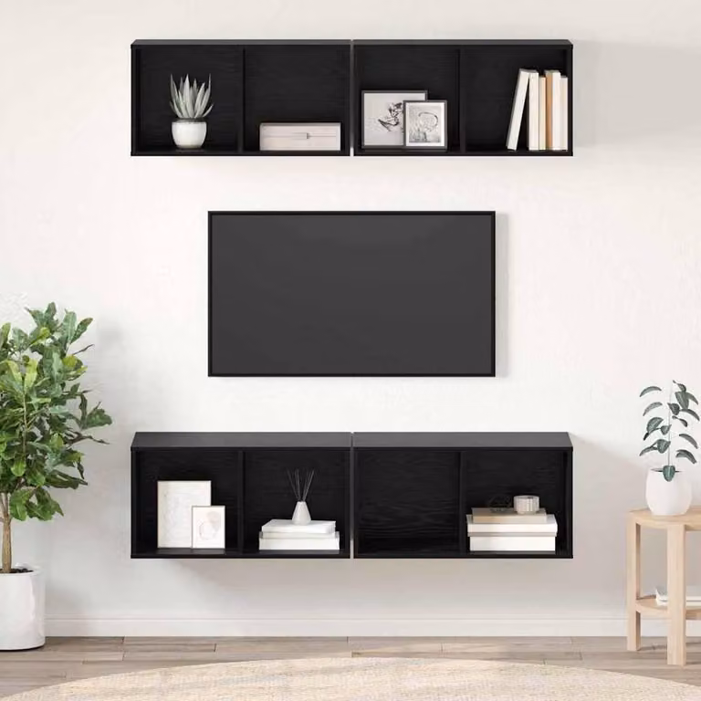 Berkfield Home 4-Piece Wall TV Cabinet in Black Oak, W/D/H: 37 x 37 x 72 cm