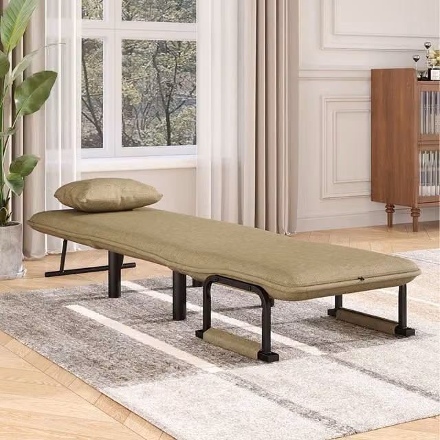 Komore Modern Foldable Linen Sofa Bed with Pillow in Beige