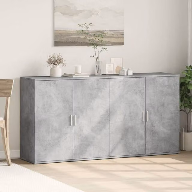 Berkfield Home Set of 2 Modern Abstract Sideboards in Concrete Grey, W/D/H: 79 x 38 x 80 cm