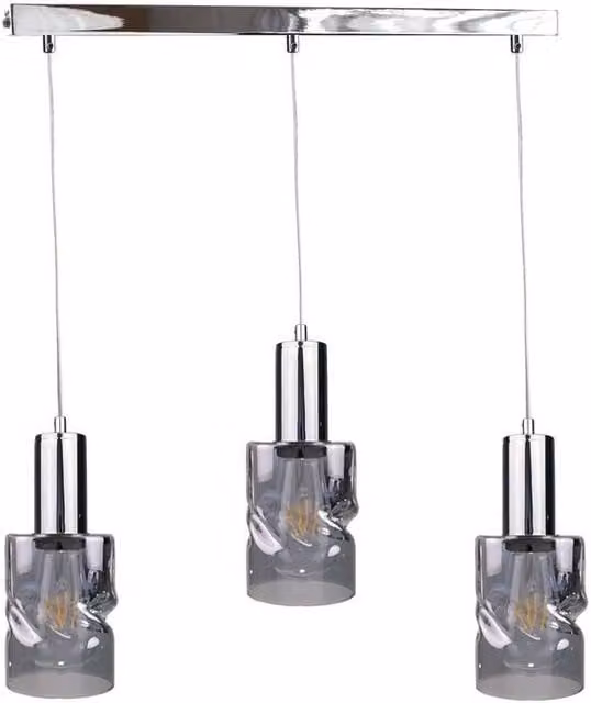 Netlighting Modern Cross Bar Pendant Ceiling Light in Silver with 3x E27 Glass Shades, 60 cm