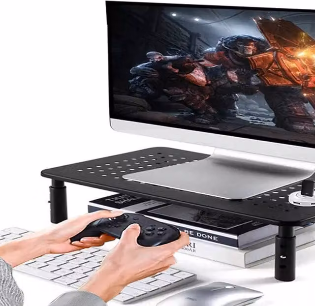 EONLION Height Adjustable Metal Monitor and Laptop Stand in Black – 1