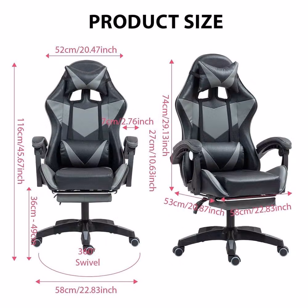 EONLION Black Synthetic Leather Gaming Office Chair with Headrest and Armrests – 2