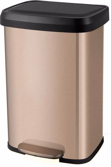 CASART 50L Stainless Steel Step Trash Can with Soft Close Lid and Odour Filter, Gold – 1