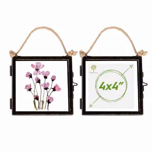 Nicola Spring Set of 2 Black Metal and Glass Hanging Square Photo Frames, 4 x 4 Inch