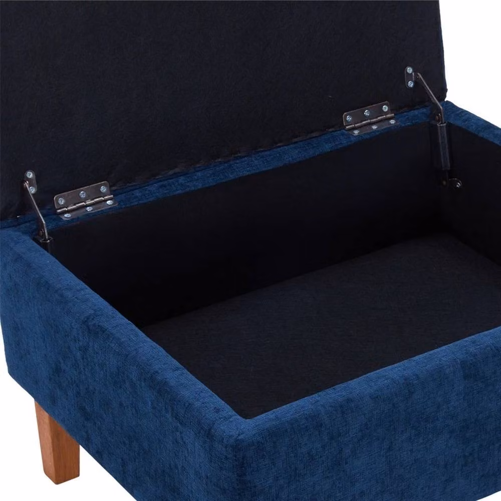 KORVIXA Blue Upholstered Flip Top Bench with Rubberwood Legs, W: 100 cm, D: 60 cm, H: 33.5 cm – 4