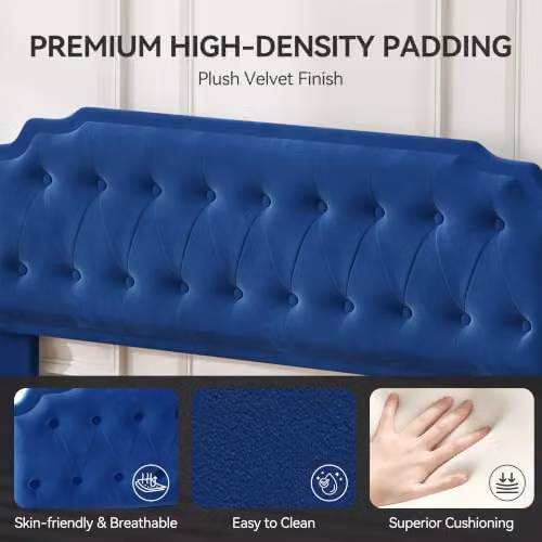 MCC Direct Chelsey Single Velvet Upholstered Bed Frame with Tufted Headboard, Blue, W/D/H: 90 x 200 cm – 3
