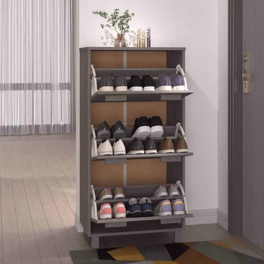 Berkfield Home HAMAR Shoe Cabinet in Light Grey, Solid Pine Wood, W/D/H: 59.5 x 35 x 117 cm – 2