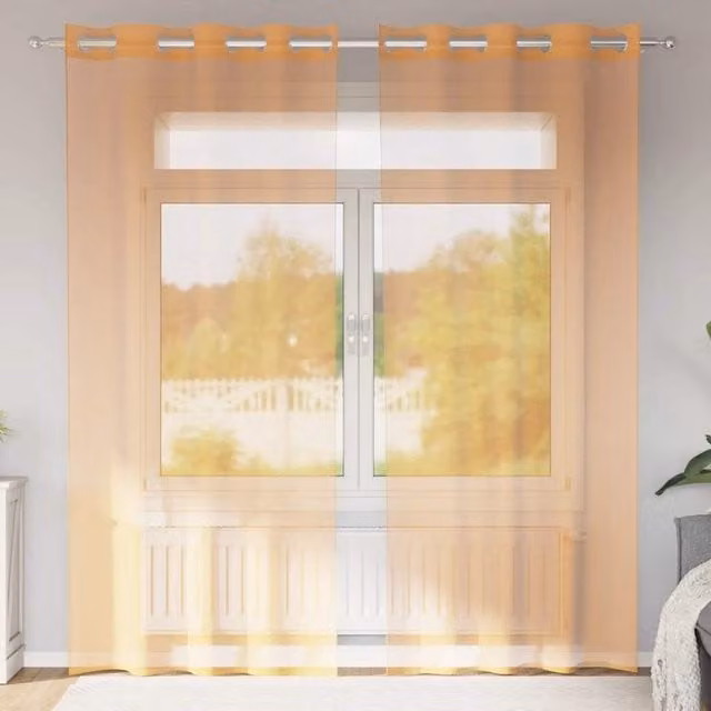 Berkfield Home Orange Voile Fabric Panel Curtains with Eyelets, 2 Pack, W: 140 cm, H: 225 cm – 1