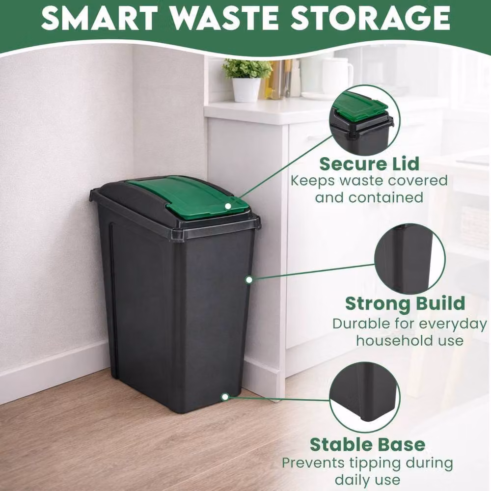EONLION Slim Plastic Waste Recycling Bin with Lid, Green and Black, Height: 100 cm – 2