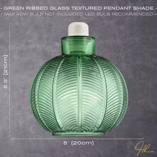 Happy Homewares Modern Round Ribbed Glass Pendant Lighting Shade in Green, W/D/H: 21 x 20 x 20 cm – 2