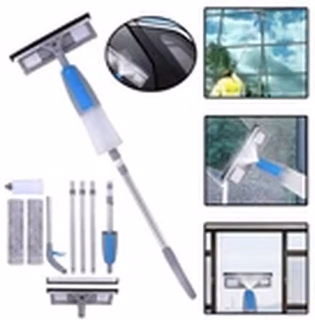 EONLION Extendable Telescopic Window Cleaner Kit with Microfibre Squeegee and Refillable Head, Grey