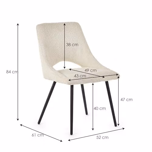 Julian Bowen Iris Set of 2 Bouclé Upholstered Dining Chairs in Ivory, H 84 x W 61 x D 52 cm – 2