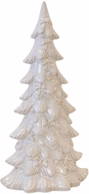 Four Candle Rustic Ceramic Layered Christmas Tree Decoration, Brown and White, Height: 37 cm