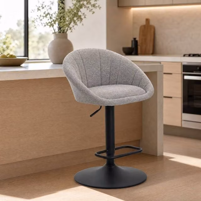 STILVORA Set of 2 Modern Grey Fabric Swivel Bar Stools with Metal Base – 1