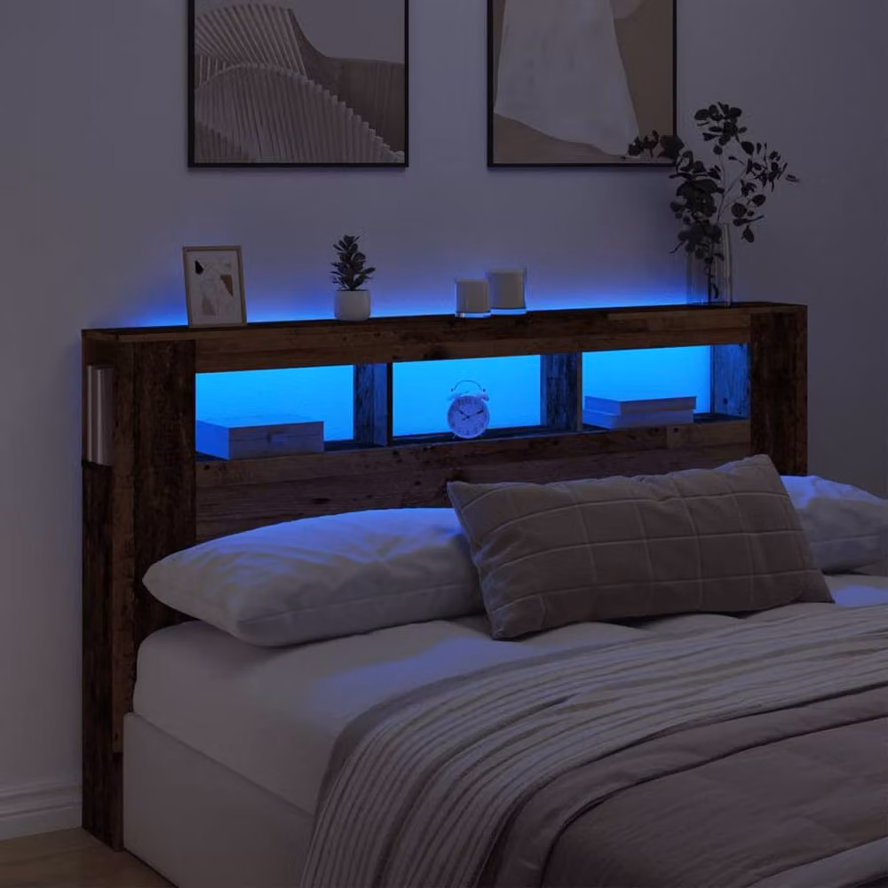 Berkfield Home LED Headboard in Old Wood Brown, W/D/H: 180 x 18.5 x 103.5 cm – 2