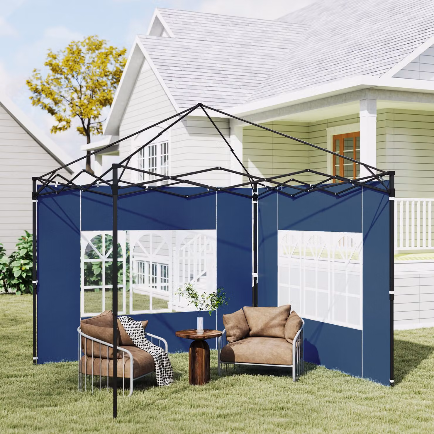 Outsunny Set of Two Blue Gazebo Frame Replacement Walls, W 300 x D 300 x H 193 cm – 7