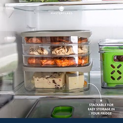 MasterClass Deli Food Storage Box with 3 Airtight Transparent Compartments and Grey Lid – 4