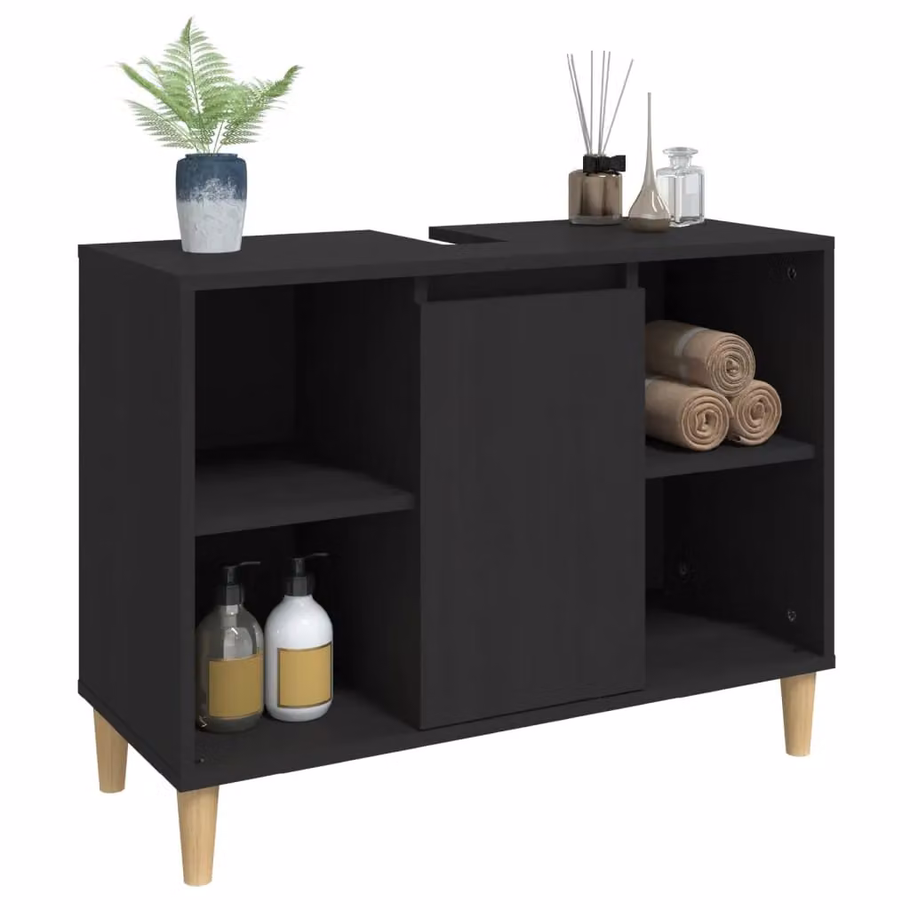 Berkfield Home Sink Cabinet in Black Matt Engineered Wood W/D/H: 80 x 33 x 60 cm – 3