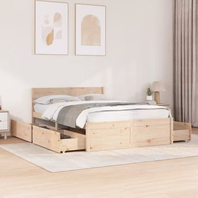 Berkfield Home Small Double Bed Frame in Brown Solid Pine, W/D/H: 120 x 200 cm