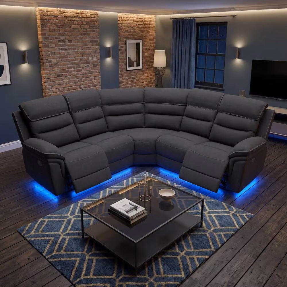 HOME LUXE INTERIOR Montana Dark Grey Fabric Electric Recliner Corner Sofa with Bluetooth, LED Lighting and USB Charging – 2