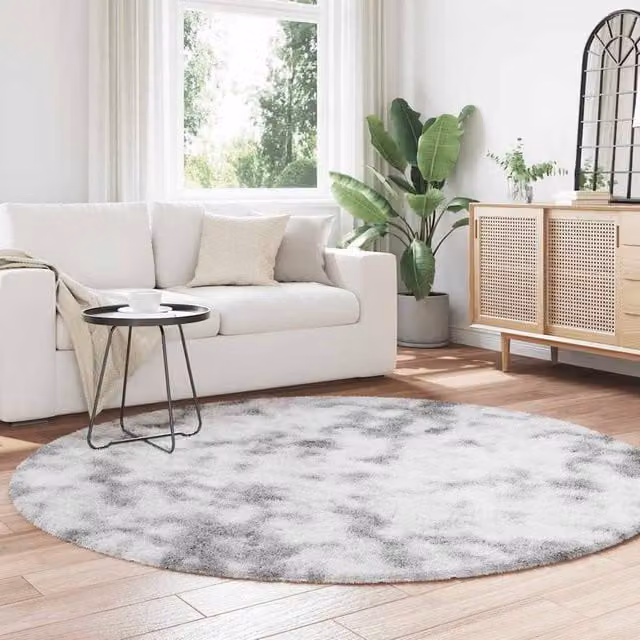 Berkfield Home Navarra Shaggy High Pile Round Rug in Silver Grey, W/D: 200 x 200 cm