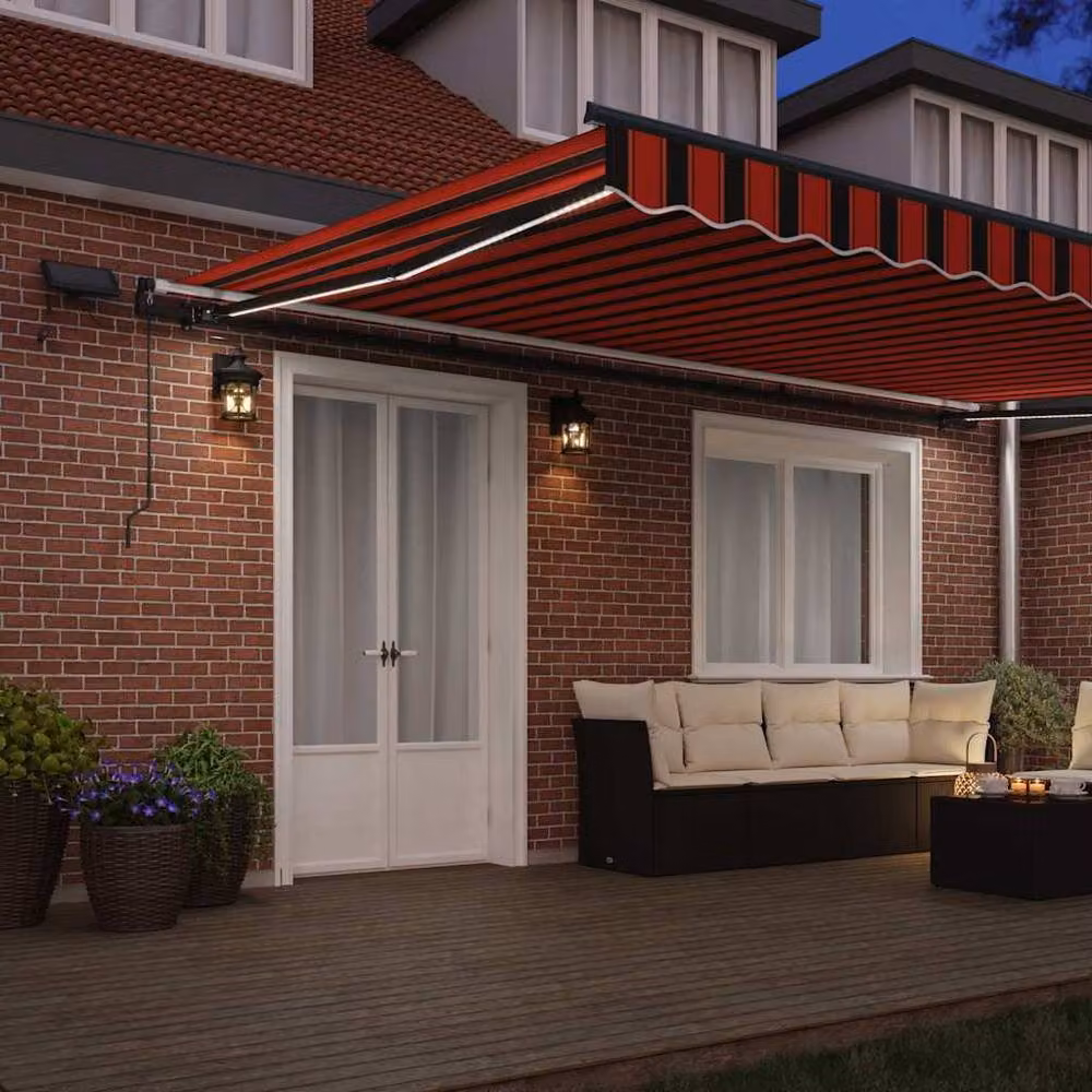 Berkfield Home Manual Retractable Wall-Mounted Awning with LED, Orange and Brown Striped, W: 500 cm, D: 300 cm – 3