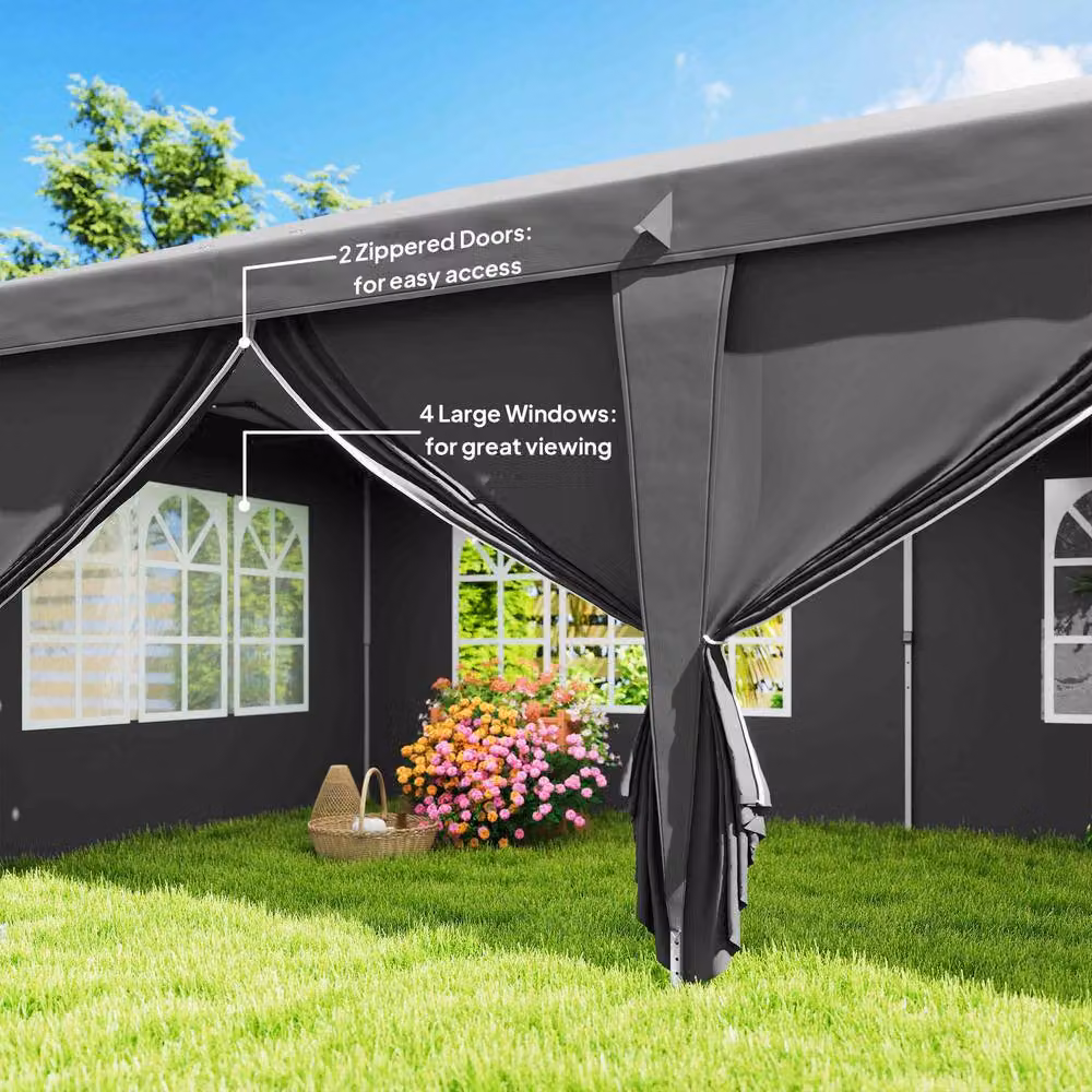 Outsunny Grey Pop-Up Gazebo with Windows and Steel Frame, W: 300 cm, D: 300 cm, H: 270 cm – 7