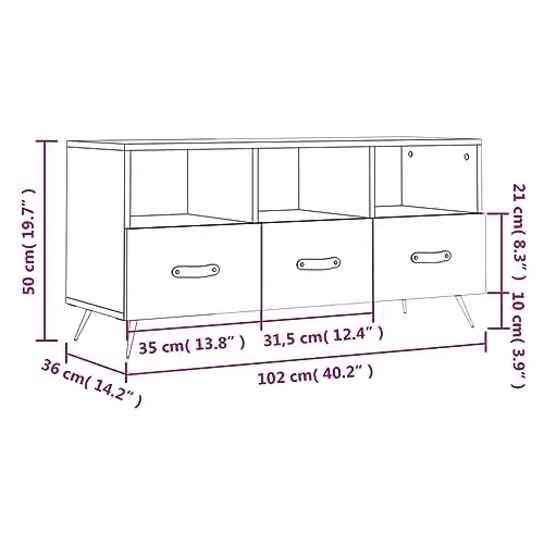 vidaXL Industrial TV Cabinet in Smoked Oak and Metal, W/D/H: 102 x 36 x 50 cm – 3