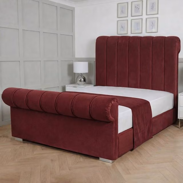 Living Comfort Bedz Orion Upholstered Velvet Gas Lift Storage Bed in Red, Super King, 200 x 200 cm
