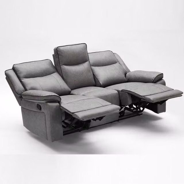 Furniture One Modern Grey Fabric 3 Piece Manual Reclining Sofa Suite with 2 Seater Sofa, 3 Seater Sofa and Armchair, Width: 196 cm
