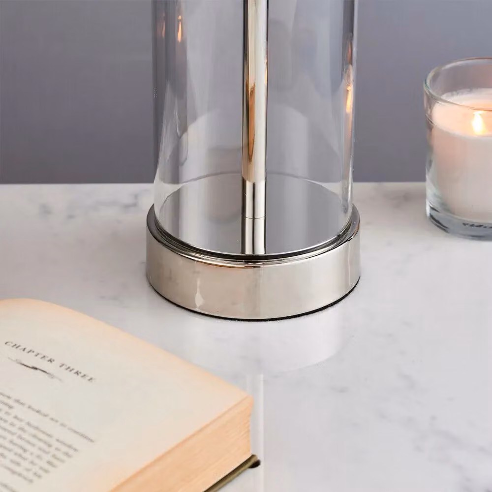 Loops Dimmable Touch Table Lamp in Silver with White Glass Shade – 3