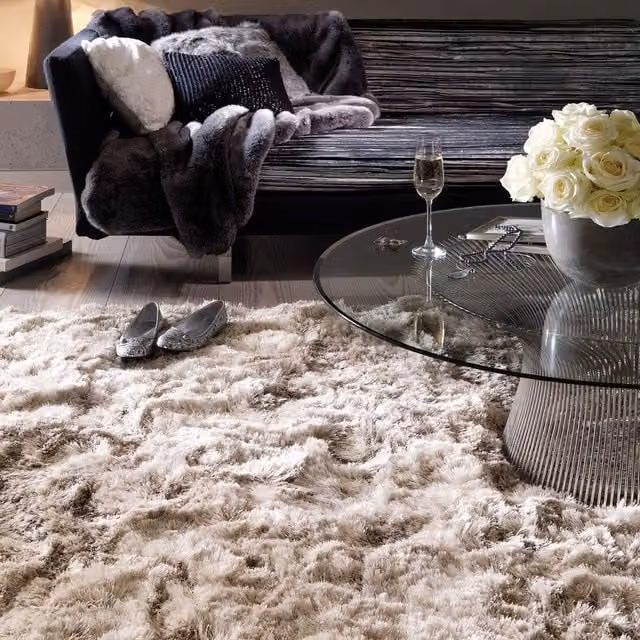 The Rug Shop UK Handmade Plain Shaggy Sparkle Luxurious Anti-Shed Area Rug in Beige, W: 120 cm, L: 170 cm – 1