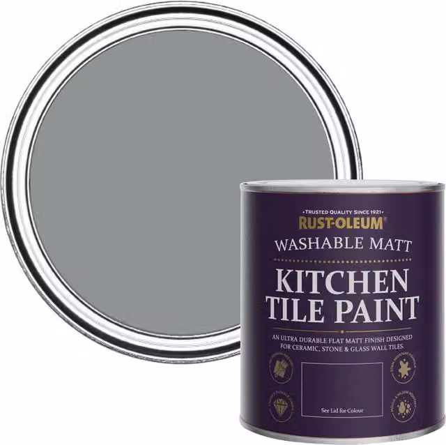 Rust-Oleum Water-Based Kitchen Tile Paint in Matt Finish, Grey, 0.75 l – 1