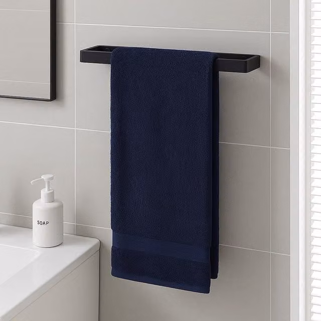 House of Home Black Wall Mounted Stainless Steel Rectangle Towel Rail, Width: 40 cm