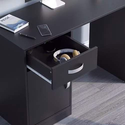 Vida Designs Hudson Computer Desk in Black with Silver Accents, W/D/H: 100 x 44 x 72 cm – 4
