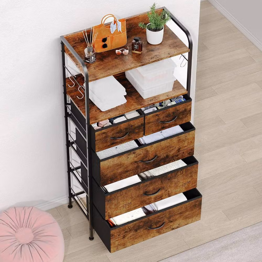London Boutique Modern 5-Drawer Wooden Dresser and Storage Cabinet in Brown, W: 120 cm, D: 30 cm, H: 60 cm – 3