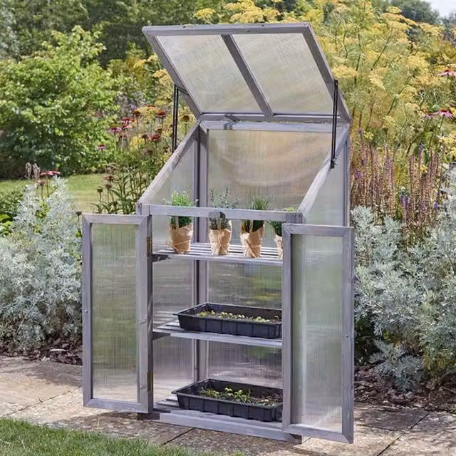 Garden Mile 3 Tier Wooden Cold Frame Greenhouse with Polycarbonate Panels in Grey