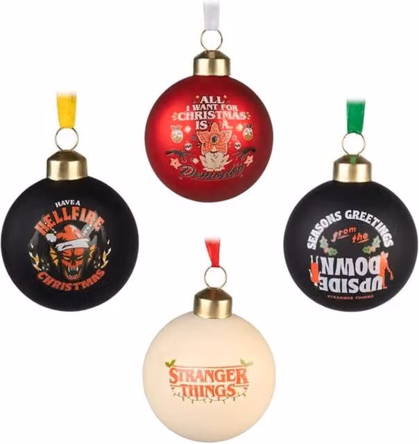 Grupo Erik Stranger Things Set of 4 Multicolour Glass Christmas Baubles