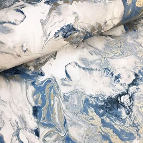 Muriva Elixir Abstract Marble Wallpaper in Blue and Silver Metallic Matt Finish – 2
