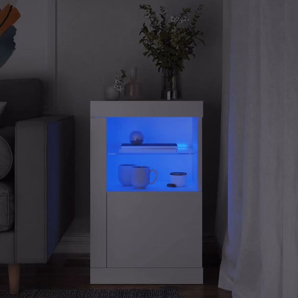 Berkfield Home Modern White Side Cabinet with LED Lighting and Glass Doors, W/D/H: 67 x 41 x 37 cm – 2