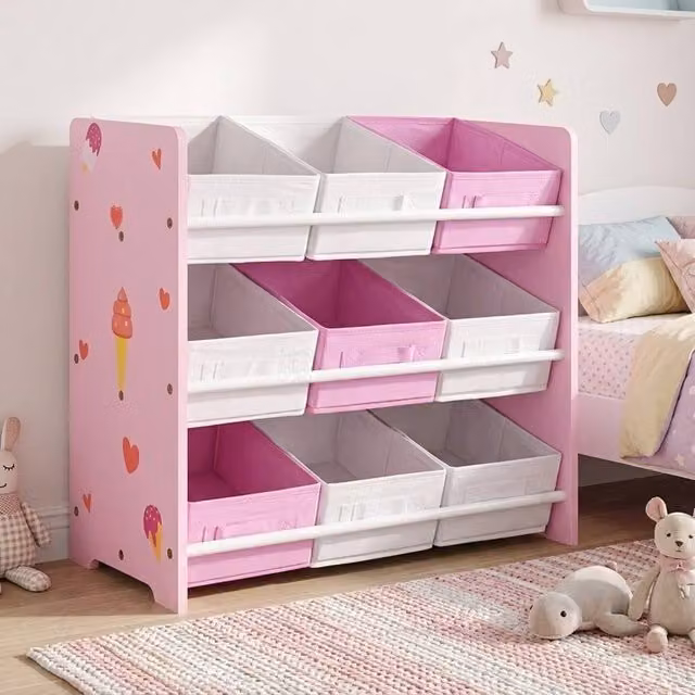STILVORA Kids Storage Rack with 9 Baskets in Pink – 1